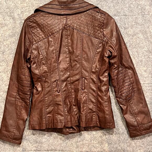 Guess Brown Moto Jacket Womens Medium Vintage Lined Zip Sleeves Pockets - Picture 10 of 15